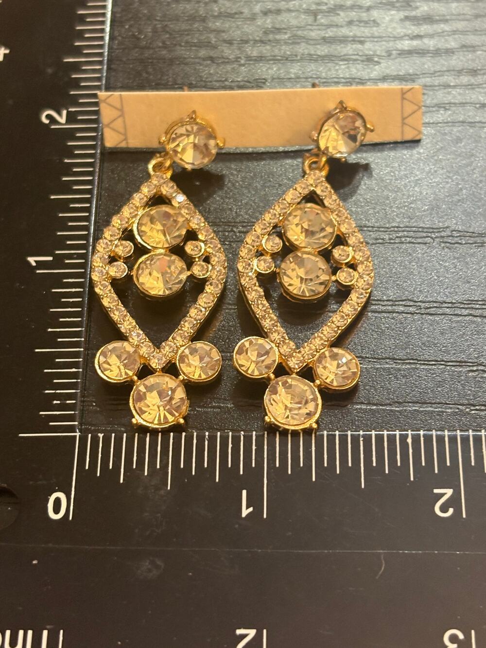 Vintage Rhinestone Chandelier Drop Earrings Gold Tone